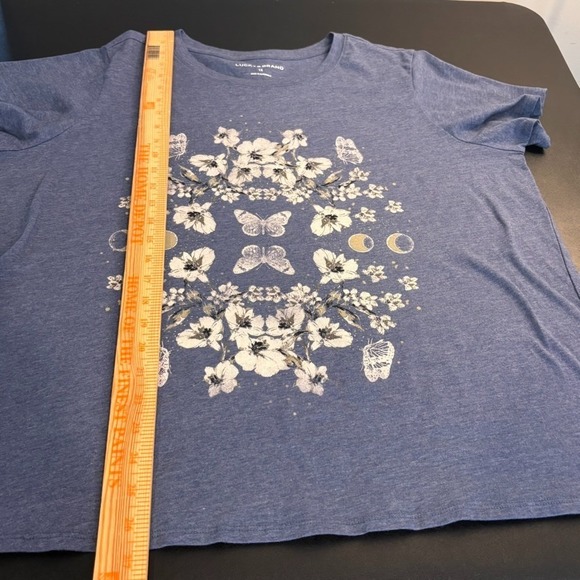 Lucky Brand Womens Blue Butterfly Graphic Print Short Sleeve Tee Size 1X boho - Picture 6 of 7